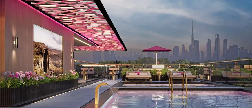 The Infinity Oasis pool at FAUCHON Residences overlooking the Burj Khalifa skyline
